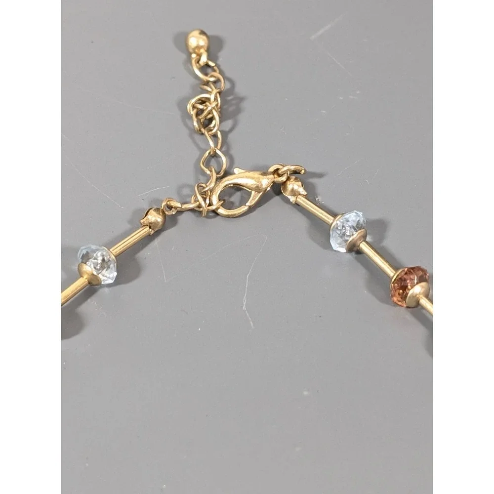 Blue Champagne Bead Dainty Gold Tone Chain Necklace 17